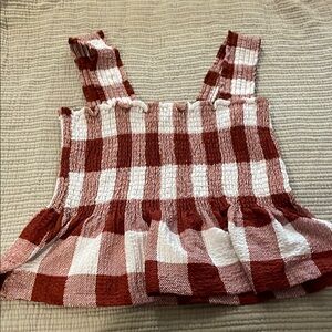 LOFT Red and White Checkered Top